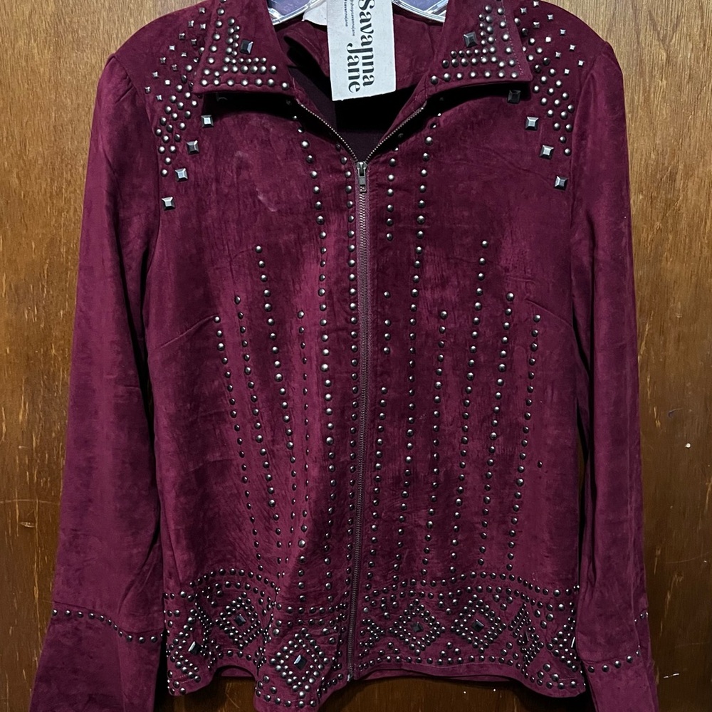 Savanna Jane Deep Purple Studded Leather Jacket